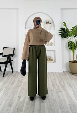 2502-keten kumaş-beli lastikli pantolon-çağla yeşili