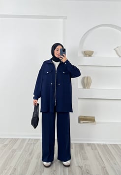 4302 oysho kumaş cepli pantolonlu takım-lacivert