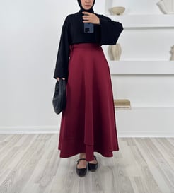 0394 - skuba kumaş önden bağlamalı etek - bordo