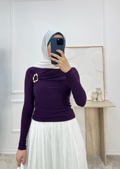 1459-sandy kumaş önü tokalı bluz-mor