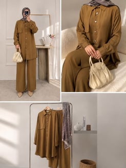 3165-modal kumaş pantolonlu takım-sütlü kahve