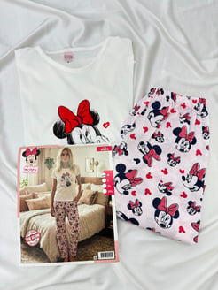 ç3003-kısa kollu minnie mouse pijama takımı-beyaz