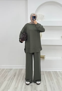 9266 kristal kumaş pantolonlu takım -yeşil
