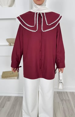2026-terikoton kumaş bebe yaka tunik-bordo 