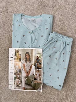 ç8660-raporlu kaşkorse kumaş pijama takımı-yeşil