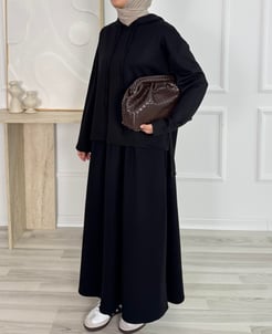 8164 oysho kapüşonlu etekli takım -siyah