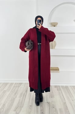 8612- uzun triko hırka - bordo