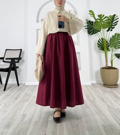 1942-terikoton kumaş-beli lastikli cepli etek-bordo