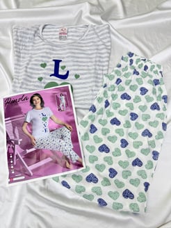 ç2137 - kısa kollu love pijama takımı - yeşil  