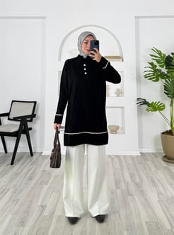 2443 önü dügme detaylı triko - siyah