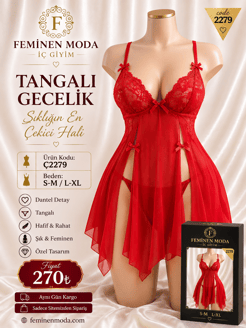 ç2279-tangalı gecelik-kırmızı