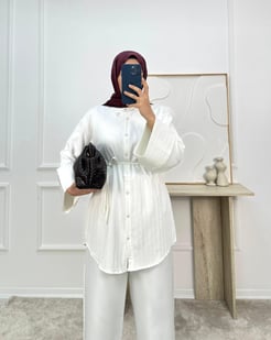 1625-nada kumaş dubai şerit kol gömlek-beyaz 