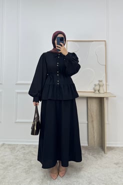 1725-maya kumaş etekli takım-siyah