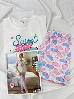 ç3008-kısa kollu sweet dreams pijama takımı-beyaz