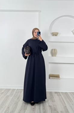 8143 oysho kumaş  beli büzgülü elbise lacivert 
