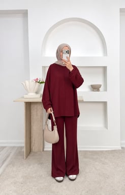 05612-oysho kumaş pantolonlu takım-bordo