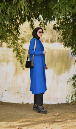 1928 A9+SADE DİZ ALTI SALAŞ TRİKO TUNİK  SAKS MAVİSİ