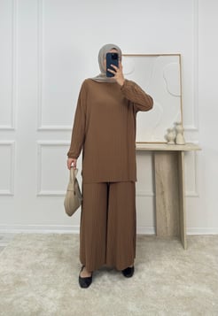 7126-sandy kumaş-pantolonlu takım-sütlü kahve 