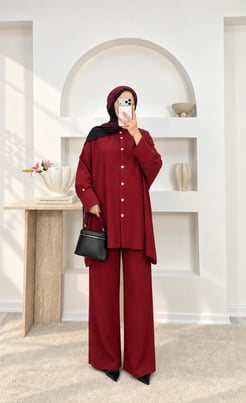 0132-maya kumaş pantolonlu takım-bordo