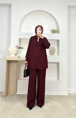 6988-kuşaklı luna pantolonlu takım-bordo
