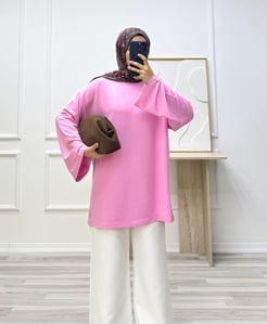 1580-kristal kumaş kolları bol tunik-pembe