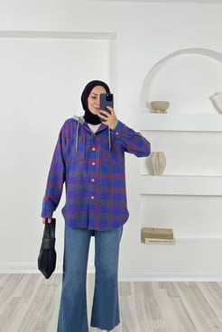 0335 oduncu kumaş kapüşonlu gömlek-mavi