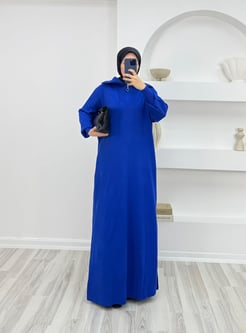 2178 - önü fermuarlı triko elbise - saks mavisi