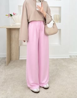 5644-kristal kumaş bol paça pantolon-pembe 