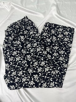 ç0139 - süet kumaş bol paça yaprak desenli pijama altı - siyah
