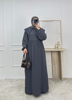 4102-maya kumaş bebe yaka elbise-füme 