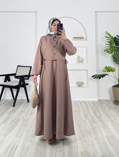 79831 - keten kumaş yelekli elbise - krem 