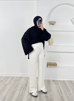7039 - oysho kumaş ispanyol paça pantolon - beyaz 