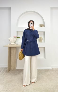 4548-poplin kumaş-bağlamalı gömlek-lacivert