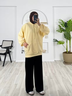 2349 iplik kumaş KAPŞONLU TUNİK sarı