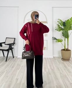 2505 önü taşlı triko - bordo