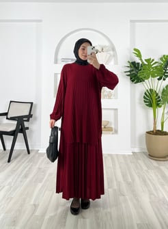 7812-sandy kumaş-etekli takım-bordo