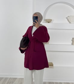 83210 - müslin kumaş belden baglamalı kimona - fuşya