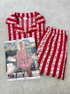 ç6619-bürümcük kumaş gömlek yaka kısa kollu pijama takımı-kırmızı