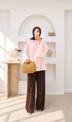 8875-terikoton kumaş balon kol tunik-pudra 
