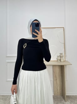 1459-sandy kumaş önü tokalı bluz-siyah
