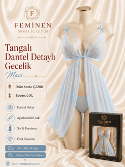 ç2206-tangalı dantel detaylı gecelik-mavi