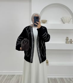 2697 - taşlı kısa hırka - siyah