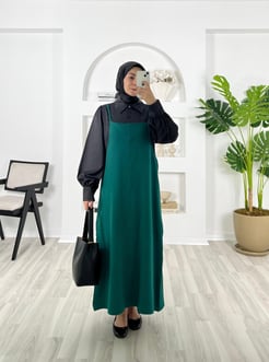 1502-dabıl krep kumaş-ip askılı jile-zümrüt yeşili