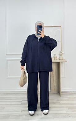 7093-kapüşonlu fermuarlı süperm pantolonlu takım-lacivert
