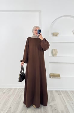 9856 örme kumaş kuşaklı elbise-acı kahve