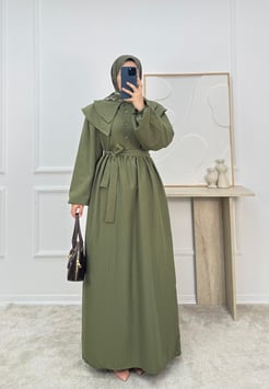 4102-maya kumaş bebe yaka elbise-yeşil 