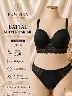 Ç1208 - DESTEKSİZ SÜTYEN TAKIMI - SİYAH  