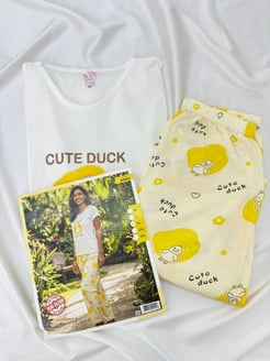 ç3009-kısa kollu civcivli pijama takımı-beyaz
