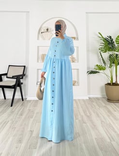 6301-kırınkıl kaş kumaş-boydan düğmeli elbise-bebe mavisi