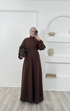 4756 sukuba krep kumaş önü düğmeli elbise-acı kahve